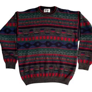 Vintage Men's Grandpa Sweater XL FIJI Lightweight Wool Italian Colorful Pullover